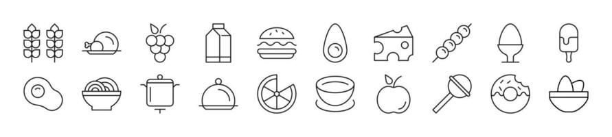 Set of thin line icons of food. Editable stroke. Simple linear illustration for web sites, newspapers, articles book vector