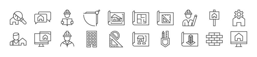 Set of thin line icons of building. Editable stroke. Simple linear illustration for web sites, newspapers, articles book vector