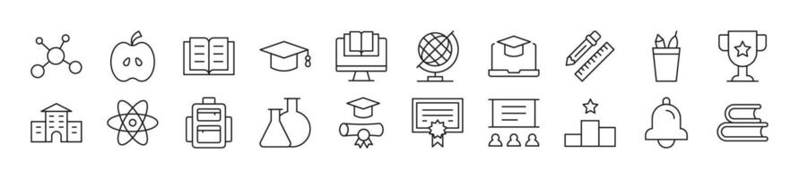 Pack of line icons of school, college, university. Editable stroke. Simple outline sign for web sites, newspapers, articles book vector
