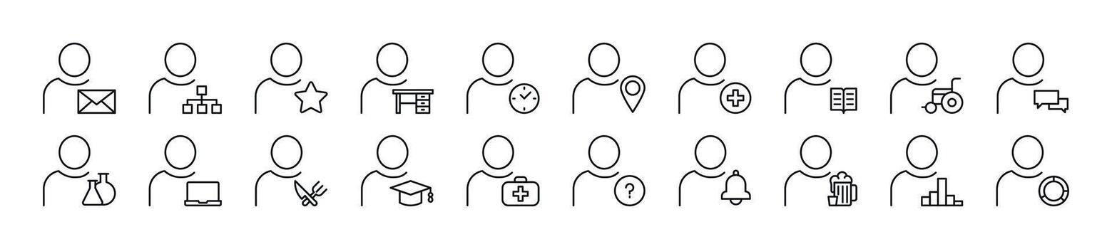 Pack of line icons of unrecognizable user. Editable stroke. Simple outline sign for web sites, newspapers, articles book vector