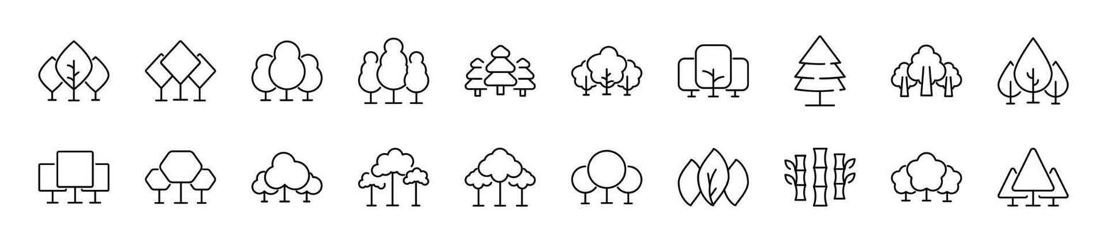Set of line icons of tree. Editable stroke. Simple outline sign for web sites, newspapers, articles book vector