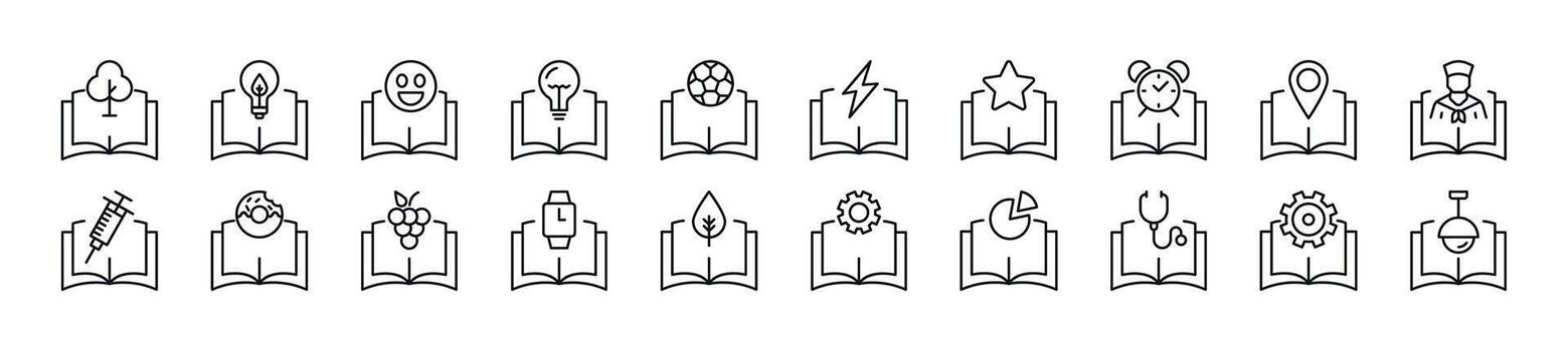 artículos terminado libros línea íconos recopilación. editable ataque. sencillo lineal ilustración para web sitios, periódicos, artículos libro vector
