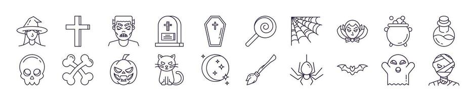 Collection of Line Icons of Halloween. Suitable for books, stores, shops. Editable stroke in minimalistic outline style. Symbol for design vector
