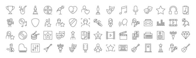 Collection of Line Signs of actor, singer, music and theatre. Suitable for books, stores, shops. Editable stroke in minimalistic outline style. Symbol for design vector