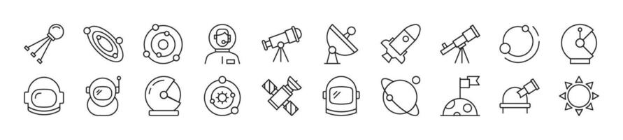 Set of thin line icons of astronaut. Editable stroke. Simple linear illustration for web sites, newspapers, articles book vector