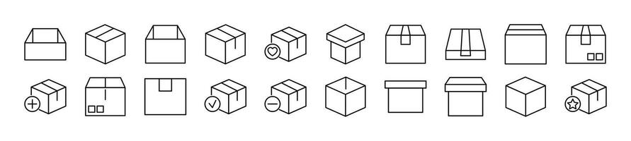 Bundle of linear symbols of boxes. Editable stroke. Linear symbol for web sites, newspapers, articles book vector