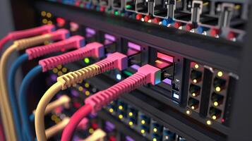 Ethernet cable connect to internet switch in data center. photo