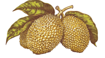 A drawing of a fruit with leaves png