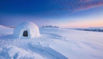 Cozy House in Snowy Landscape photo