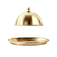 A gleaming golden cloche hovers above an elegant serving platter, ready to unveil a culinary masterpiece in a sophisticated setting png