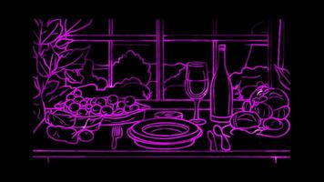 Neon frame effect, dinner on black background video