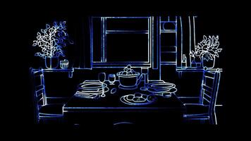 Neon frame effect, dinner on black background video