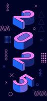 New Year 2025 vertical poster design with geometric floating numbers. Concept for colorful design of greeting card flyer, banner, poster in abstract style. vector