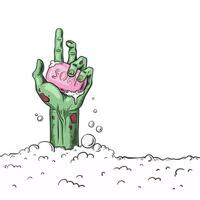 Zombie Hand with pink soap. Halloween funny illustration of undead in bubbles of foam. Drawing isolated on white background vector