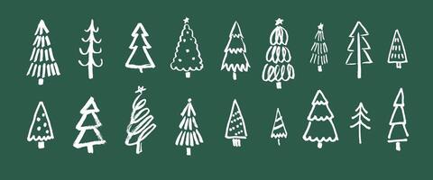 Christmas tree hand drawn illustration. White colored pines marker drawing for winter holidays celebration vector