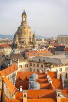 Aerial view of fed roofs and dome in historic centre of Dresden, Germany, Europe photo