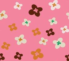 Seamless pattern with funky retro flowers on bright pink background. vector