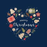 Merry christmas card with heart shape vector