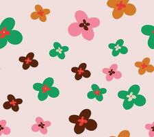 Seamless pattern with funky retro flowers on light pink backgruond. vector