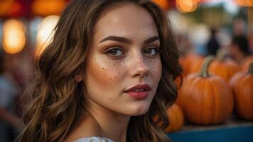 Beautiful girl autum portrait with high bokeh photo