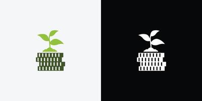 Two different logos for a plant growing out of a stack of money vector