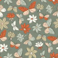 Seamless spring pattern with flowers and butterflies vector