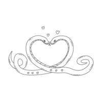 Two lovers snakes intertwined in shape of heart. vector