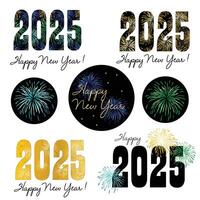 2025 happy new year typography graphics with metallic effect fireworks vector