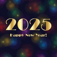 2025 gold happy new year with bright fireworks background pattern on black vector