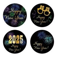 2025 black circle happy new year graphics with fireworks vector