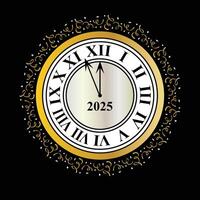 2025 silver gold deco countdown clock graphic with circular confetti frame vector
