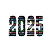 2025 numbers with New Years Eve typography pattern on black background vector