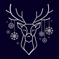 Christmas winter deer head with snowflakes on horns Abstract geometric line drawing. Winter deer with snowflakes. Decoration design element for holiday postcards, banners,print, logo, templates. vector