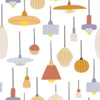 Hand drawn lamps seamless pattern. Different types of chandeliers on white background vector