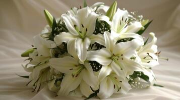Elegant bouquet of white lilies and greenery arranged for a special occasion photo