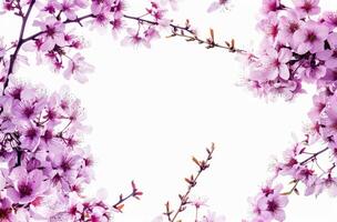 Delicate cherry blossoms frame a bright background in a spring garden photo