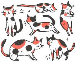 A Calico Cat scatch with different poses. A cute and simple Calico cat illustration with different poses. Kids storybook. Nursery animal. vector