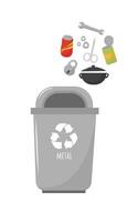Container for sorted metal garbage. Zero waste concept. Isolated illustration EPS 10 vector