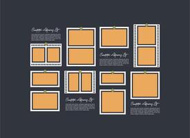 Pictures or photos frame collage and digital photo wall template vector
