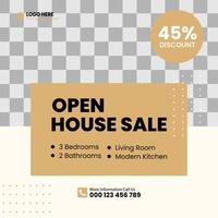 A poster for an open house sale with a discount vector