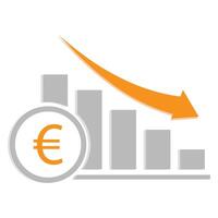 A bar chart with four bars and pound icon down arrow vector
