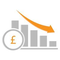 A bar chart with four bars and pound down arrow vector