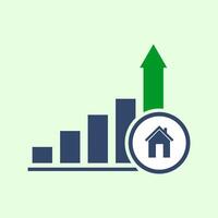 A bar chart with four bars and green arrow up with house icon vector