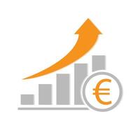 A bar chart with four bars and euro icon up arrow vector