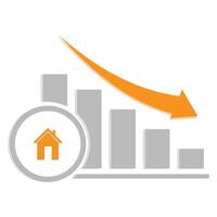 A bar chart with four bars and house icon down arrow vector