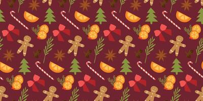 Cute hand drawn traditional Austrian and German Christmas cookies and baking stuff seamless pattern, great for textiles, napkins, table cloth, wrapping. Flat design for Wrapping paper vector