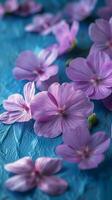 Delicate blue and pink hydrangea flowers arranged beautifully on a dark background photo