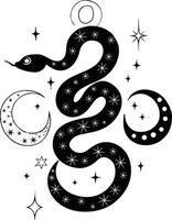 Magic snake in boho style with moon vector