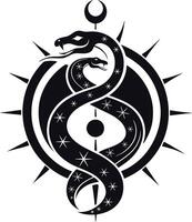 snake with mystical magic objects moon and stars vector