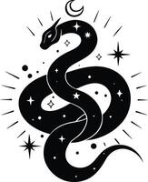 snake with mystical magic objects moon and stars Spiritual occultism symbols vector